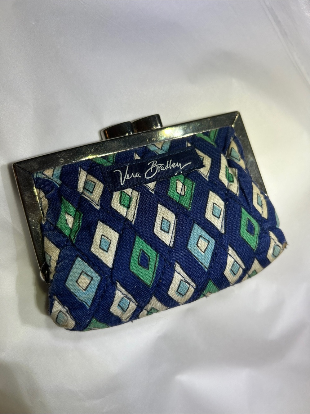 Retired Vera Bradley Kisslock Coin Wallet Quilted Mediterranean Blue Mosaic